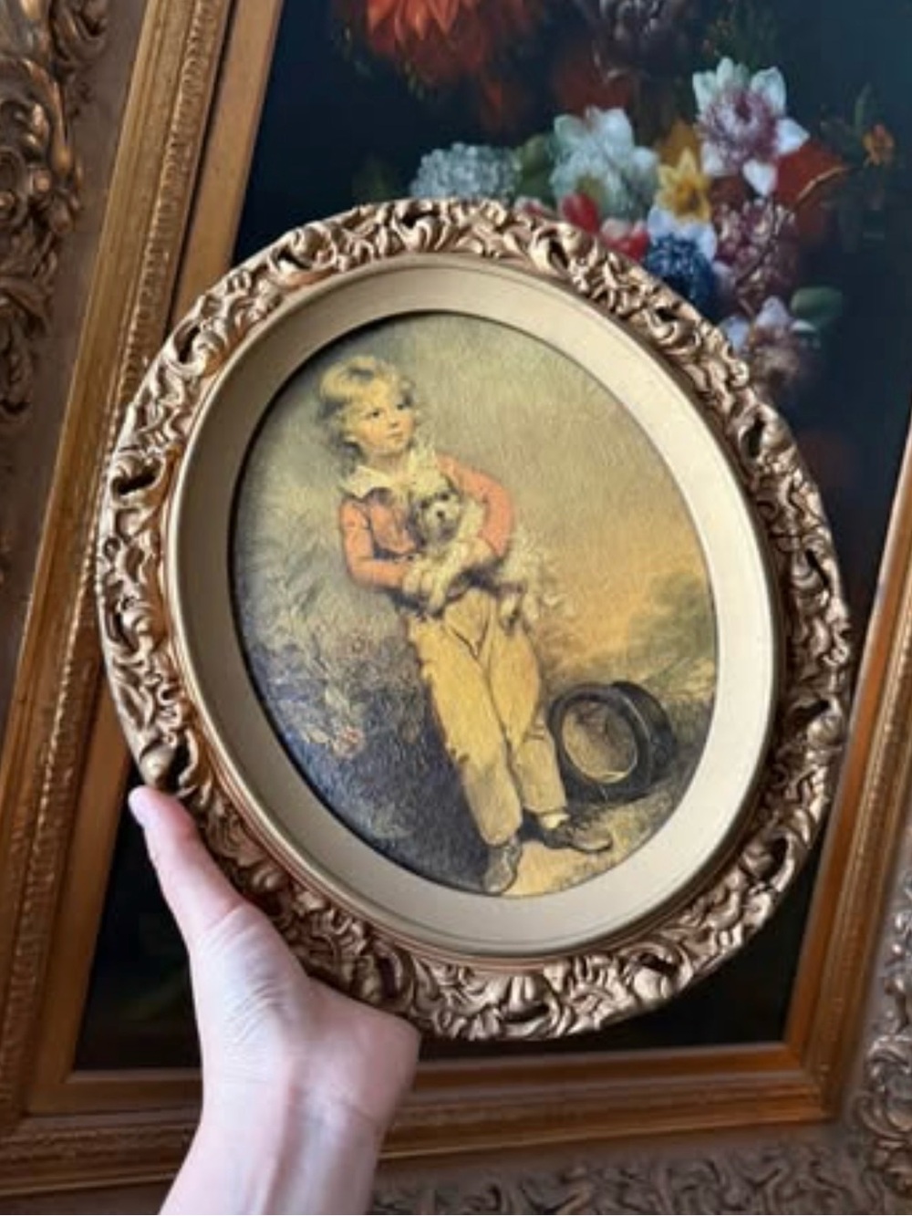 Vintage wood frame with textured print